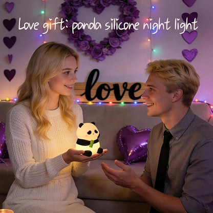 Panda Silicone Night Light for Kids, 50+ Hours Long Battery Life Squishy Touch Lamp with Auto Off Timer, Cute Rechargeable Nightlight for Toddler Baby Nursery Mothers Day Gift