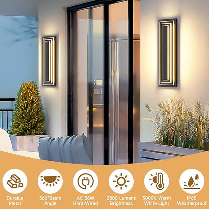23.6 in Long Outdoor Wall Lights,3-Tier Large Exterior Lighting Fixtures,LED Front Porch Lights,Waterproof Outdoor Garage Lights,3000K Warm White Modern Acrylic Wall Sconce,36W,2 Packs