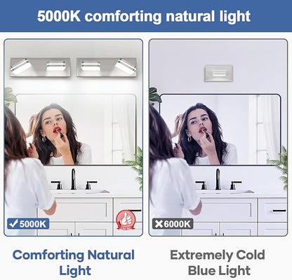 360° Rotate 2-Light LED Bathroom Vanity Light Fixtures, 900LM Acrylic Brushed Nickel Vanity Lights for Bathroom, Modern Wall Lighting Fixtures Over Mirror Kitchen Living (Natural White Light 5000K)