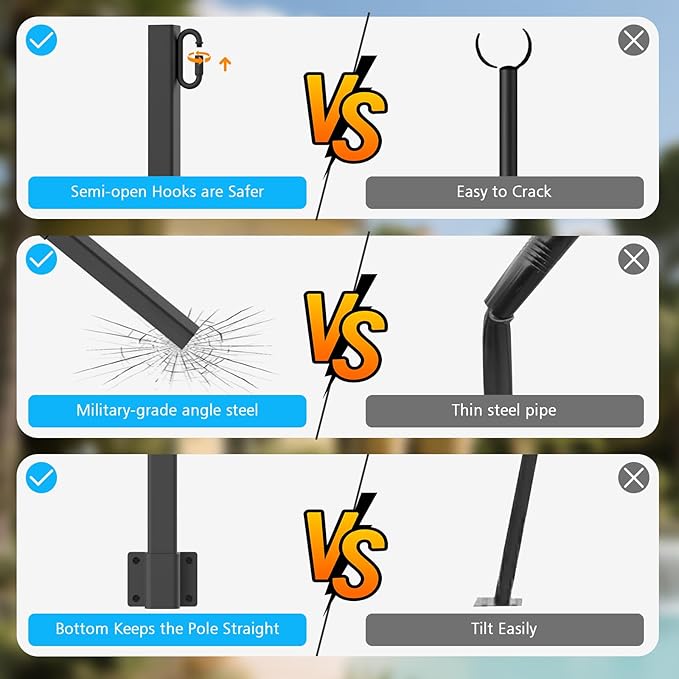 6 Pack 2.8 FT String Light Poles,Metal Lights Poles for Outdoor String Light, Rustproof Heavy Duty for Outside Garden,Patio,Wedding,Backyard,Deck,Party