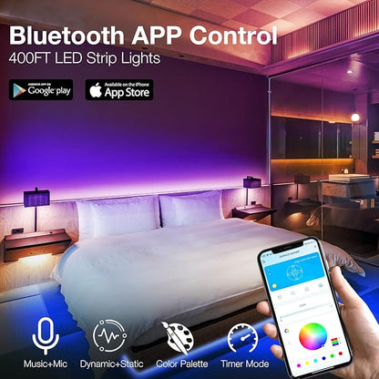 DAYBETTER LED Strip Lights 400 ft, Smart Light with App Remote Control, RGB LED Lights for Bedroom, Music Sync Color Changing for Room Home Decor Party Festival Halloween, Christmas (4 Rolls)