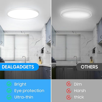 Flush Mount Ceiling Light Fixtures,12inch Flat led Light for Ceiling,6500K 3200LM Ultra Thin Round White Lamp for Bedroom Kitchen,Bathroom,Garage,Living Room, Dining Room - 2PCS