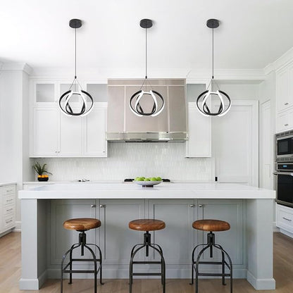 CANEOE Modern Led Pendant Light Fixtures, 5500K Black Pendant Lighting for Kitchen Island, Adjustable Height Hanging Light Fixtures for Dining Room Bedroom Living Room Foyer, 1 Pack