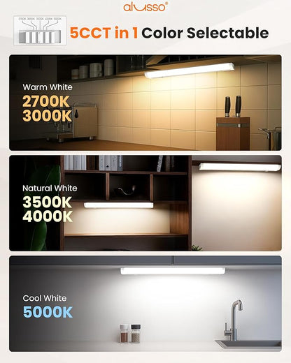 ALUSSO 18 Inch LED Under Cabinet Lighting Hardwired & Plug in 120V, 5CCT Color Selectable 2700K-5000K Dimmable 10W 850LM High Brightness, Strip Linkable Under Counter Lights for Kitchen Sink, 1 Pack