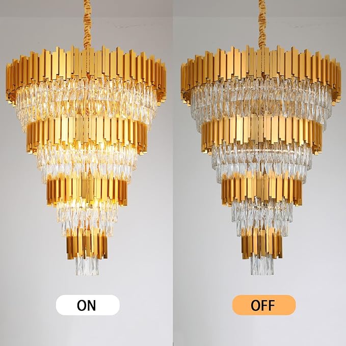 11-Tier K9 Crystal Chandelier, 32" Modern Gold Adjustable Height Pendant Light, Luxury Round Chandeliers for High Ceiling, Foyer, Staircase, Entryway, Two-Story Living Room