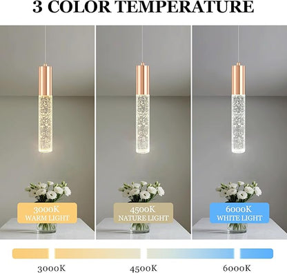 3-Pack Modern Crystal Pendant Light for Kitchen Island, Elegant Gold LED Bubble Hanging Chandelier Lighting Fixture for Dining Room Bedside