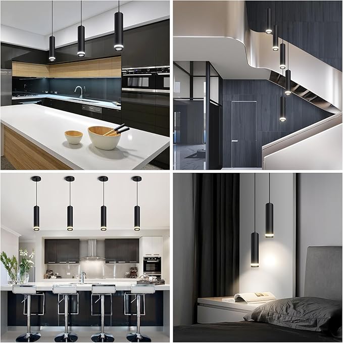 OKELI Modern Pendant Lights, Black LED Pendant Lights Fixtures,3 Color Pendant Lighting for Kitchen Island, Bar,12W,3000K-6000K,ETL(3pack)