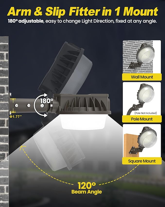 YARBO LED Barn Light with Switchable Wattage & Color: 80W/60W/40W, 5000K/4000K/3000K, 12000LM, Dusk to Dawn & Timer Dimming, AC100-277V, IP65 Waterproof ETL Listed for Garage Yard Barn Security Street