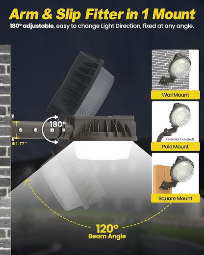 YARBO LED Barn Light with Switchable Wattage & Color: 80W/60W/40W, 5000K/4000K/3000K, 12000LM, Dusk to Dawn & Timer Dimming, AC100-277V, IP65 Waterproof ETL Listed for Garage Yard Barn Security Street