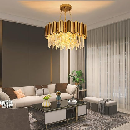 Modern Crystal Lighting 9 Lights Gold Chandelier Light Fixture Dining Room Chandeliers Living Room Bedroom Foyer Hallway Contemporary Chandelier with Light W22in