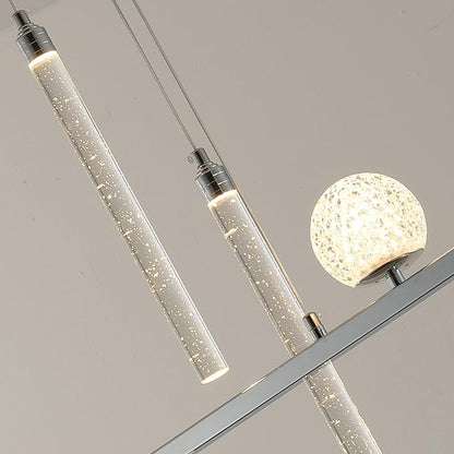 ORANOOR Modern LED Pendant Lights, Dimmable 47in Silver LED Chandelier Lighting, Upgraded Chrome Linear Dining Room Hanging Light Fixtures Kitchen Island Globe Pendant Light for Dining Table (4200lm)