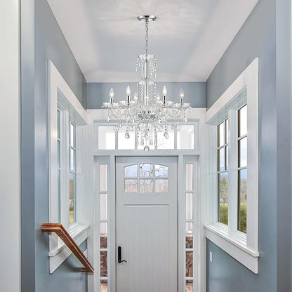 WUZUPS 6-Light Crystal Candle Chandelier Pendant Ceiling Light Modern Lighting Fixture for Bedroom Hallway Bar Kitchen Bathroom, H 25.6" W 24.4", E12 Base, Chrome