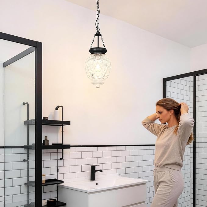 Vintage Pendant Lights Kitchen Island, Black Kitchen Pendant Lighting Over Island, Bathroom Pendant Light With 7.9" w*10.6" h Glass, Farmhouse Sink Light For Closet Pantry Entryway, Height Adjustable