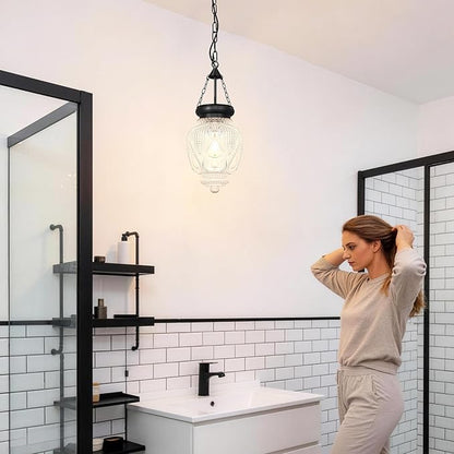 Vintage Pendant Lights Kitchen Island, Black Kitchen Pendant Lighting Over Island, Bathroom Pendant Light With 7.9" w*10.6" h Glass, Farmhouse Sink Light For Closet Pantry Entryway, Height Adjustable