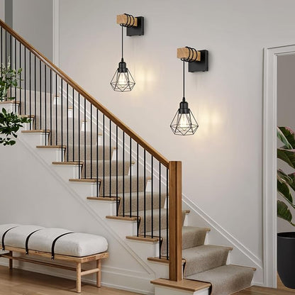 Battery Operated sconces Set of 2 for Bathroom, Dimmable Wall Sconces with Remote Control, Black LED Wireless Wall Lights for Living Room, Hallway, Bedroom(2 Pack)