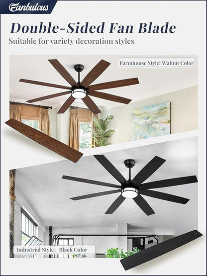 Fanbulous 65 Inch Ceiling Fans with Lights and Remote, Farmhouse Large Ceiling Fans, Black&Brown Modern Ceiling Fan with LED Light, Quiet DC Motor for Living Room, Bedroom, Kitchen, Indoor