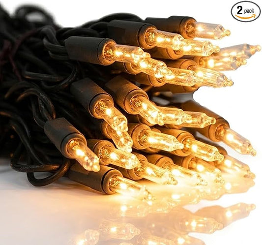 Vigdur 2 Packs 13ft 50 Clear Outdoor String Lights on Brown Wire Cord, UL Approved Connectable Outdoor Lights for Xmas Patio Home Party Garden Decor(Brown)