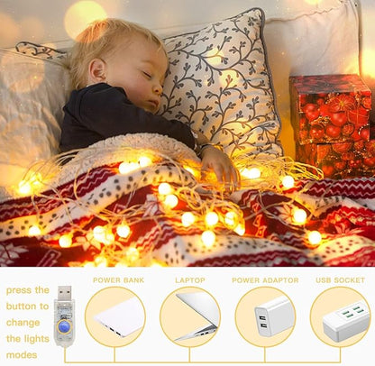suddus Globe String Lights, 100 Led String Lights Plug in, Indoor Fairy Lights for Classroom, Backyard, Patio, Garden, Party, Bedroom, Living Room,Wall, Warm White