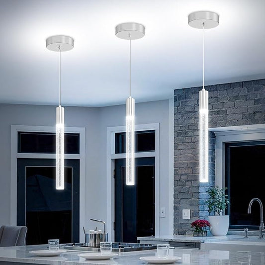 Small Chrome 1 Light Modern Crystal Pendant Light - Adjustabled 60in Long Crystal Chandelier LED Dimmable Pendant Light for Bedside Island Kitchen Living Room