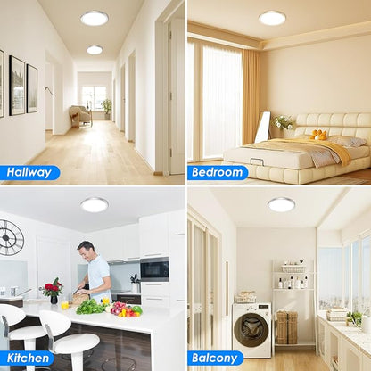 Peasur 12 Inch LED Ceiling Light Brushed Nickel, 24W Slim Flush Mount Ceiling Light 3000K/4000K/6500K Adjustable, Modern Round Ceiling Lighting for Bedroom, Living Room, Kitchen(2 Pack)