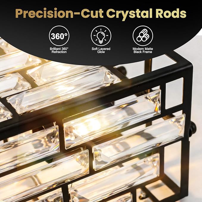 Black Crystal Pendant Lights for Kitchen Island, 3 Pack Modern Mini Hanging Light Fixtures with Adjustable Cord, E26 Ceiling Pendant Lighting for Dining Room, Entryway, Hallway, Bar