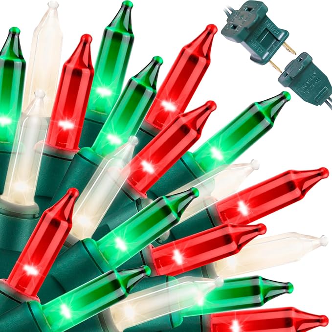 LAMPHOME Super-Bright Extendable Warm White Green red Christmas Lights Decoration 150Lights 31.9ft UL Certified Mini Bulb String Lights for Outdoor Christmas Tree Garden Patio Wedding Decor