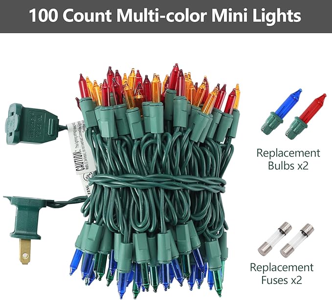 TIGOMOOV Multicolor Christmas Lights Plug in, 100 Count Multi Colored 21ft Christmas String Lights for Tree, Connectable Traditional Indoor String Lights with Green Wire Xmas Outdoor Decorations