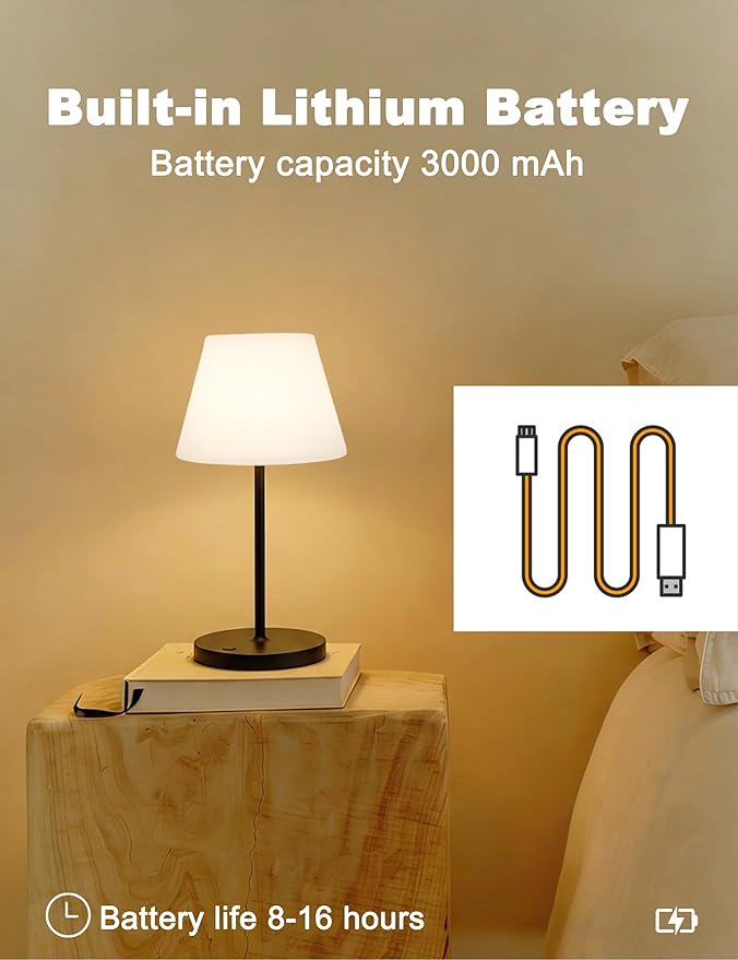 WEILAILUX Mini LED Cordless Table Lamp Rechargeable, 3000mAh Battery Operated Shower Lamp Waterproof, Touch Dimmable 2700K Night Light for Patio Camping Dining Outdoor (Mini Brick Red)