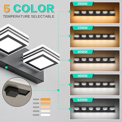 SOLFART Modern Black Vanity Lights Fixtures: 6 Lights Acrylic LED Matte Black Vanity Lights for Bathroom 39inch 5CCT