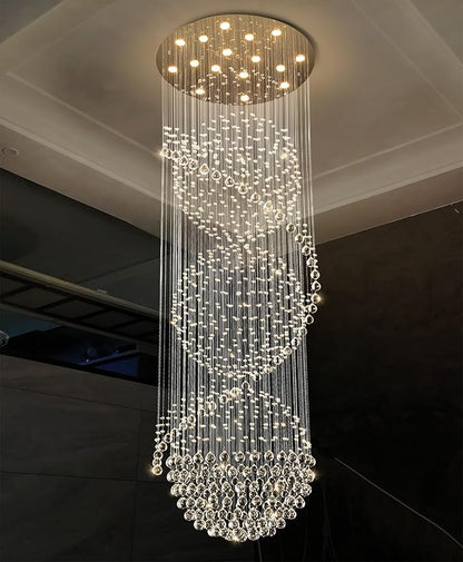 D40'' x H120'' Crystal Chandelier for Entryway High Ceiling Chandeliers Glam Chandelier Modern Large Raindrop Chandeliers LED Dimmable Light Fixtures for Staircaes Foyer Living Room Silver