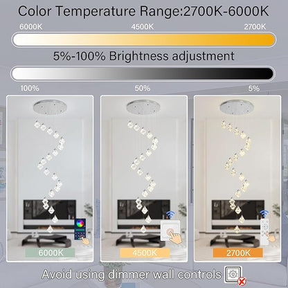 H142in Modern Crystal Chandeliers Large Chandeliers for High Ceiling Chrome Pendant Light Fixture 26-Lights Large Pendant Light for Staircase Living Room Hallway Entryway