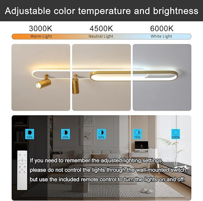 Modern LED Ceiling Light 47.2 Inch Linear Ceiling Lights with Remote Control Adjustable Light 3000K/4500k/6000K Gold Long Ceiling lamp for Living Room Kitchens Bedroom Dining Rooms Office
