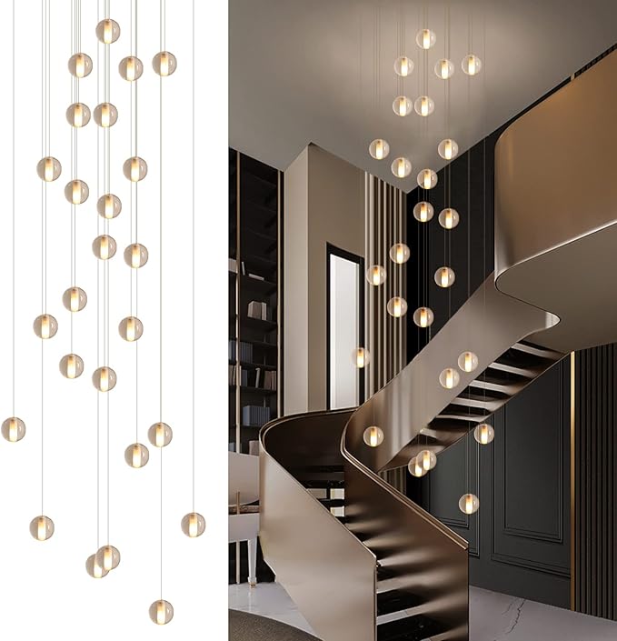 25 Lights Staircase Chandelier for High Ceiling, Dimmable Modern Crystal Raindrop Large Long Hanging Pendant Light for Stairwell Living Room Stair Foyer, Bulbs Included (Nickel Canopy)