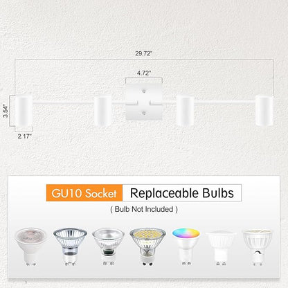 BoostArea 4-Light Track Lighting Kit, Modern Track Lighting Fixtures Ceiling, Rotatable Light Heads, Flush Mount Ceiling Spotlight, White Track Lighting for Living Room/Bedroom, GU10 Bulb Not Included
