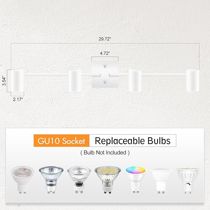 AUQUEE 4 Light Track Lighting Fixtures Ceiling, Matte White Track Lights Ceiling with Flexibly Rotatable Light Heads, Modern LED Track Light kit for Kitchen/Hallway, GU10 Bulb Not Included