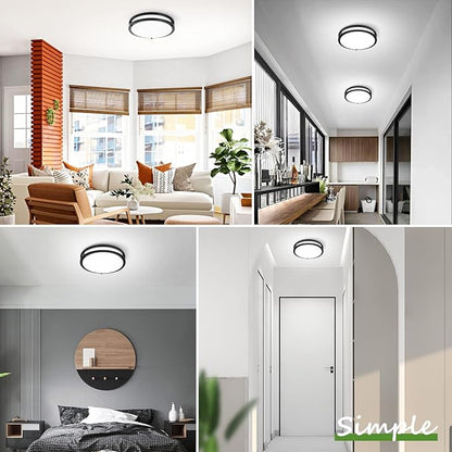 12 Inch Flush Mount Ceiling Lights, 36W 3200LM Black Dimmable Light Fixtures Ceiling Mount, 3000K-5000K Selectable Modern Kitchen Light Fixtures for Stairwell, Balcony, Corridor, Laundry (2-Pack)