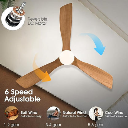 Champagne Gold Luxury Style Ceiling Fan with Light Solid Wood Blade Noiseless Reversible Motor Dimmable Light Memory Living Room and Bedroom Ceiling Fan (Golden04)