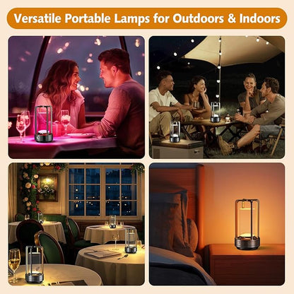 Portable Table Lamp for Outdoor Indoor: Cordless Rechargeable Desk Lamp with 10 Colors - Shower Lamp with Stepless Dimmable - Metal Battery Operated Lantern Light for Bedroom/Bar/Coffee Shop/Camping