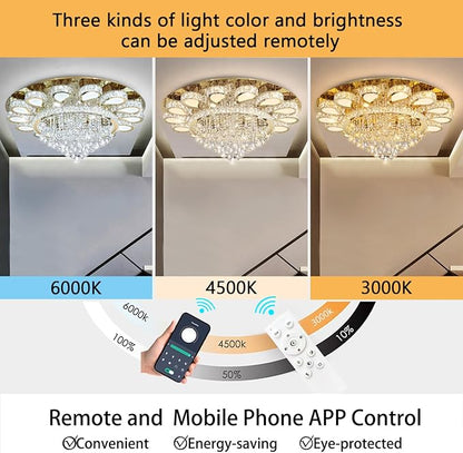 HAIXIANG Glam Crystal Chandelier for Living Room Dining Room Lights Sloped Ceiling Light Fixtures Luxury Modern Remote Dimmbale Lighting Gold 40 Inches