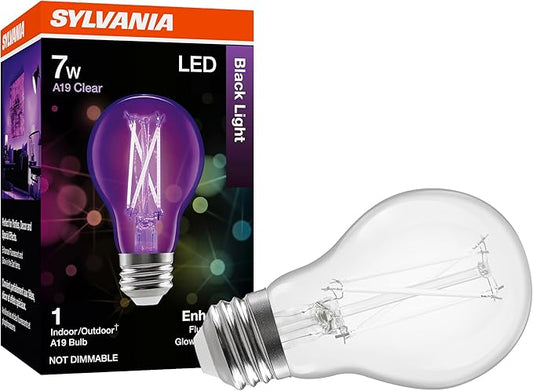 Sylvania Black Light LED Light Bulb, 7W, A19, Medium Base, Clear - 1 Pack (42560)