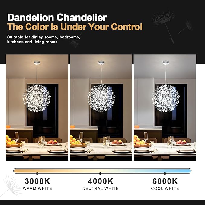 Modern Firework Chrome Crystal Chandeliers, Sputnik Dandelion Chandelier Light Fixture Pendant Lighting for Dining Room, Living Room, Bedroom, Kitchen, Restaurant- 12 Lights
