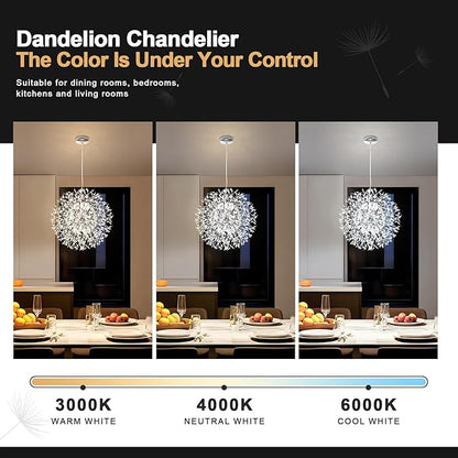 Modern Firework Chrome Crystal Chandeliers, Sputnik Dandelion Chandelier Light Fixture Pendant Lighting for Dining Room, Living Room, Bedroom, Kitchen, Restaurant- 12 Lights