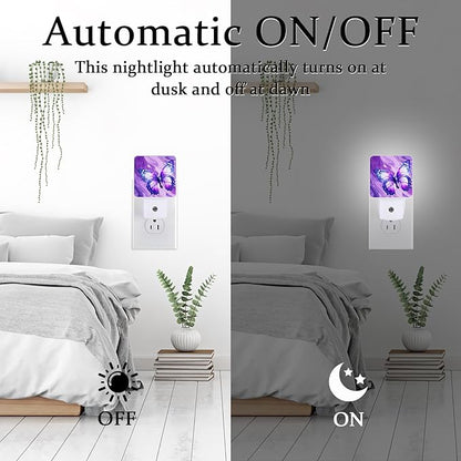 Butterfly Night Light, Plug-into Wall Purple Marble Nightlight Lamp with Dusk to Dawn Sensor, Led Lamp 0.5W Energy Efficient for Boys Girls Adults Home Decor