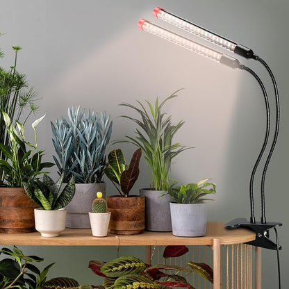 Gamechanger! 18 Watt Power Draw, NO Need Adapter, FECiDA 2026 2Head Clip Grow Lights for Seed Starting, Bonsai, Small Indoor Plants, Enough Bright Like Sun, 4/8/12/16/20H Timer