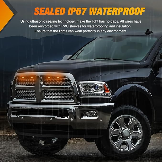 Nilight Front Grille Marker Light 3PCS 4LED Amber LED Lights Smoked Lens Waterproof Compatible with 2004-2019 Ford F-150 Raptor and 2013-2018 Dodge Ram 1500 Aftermarket Grilles