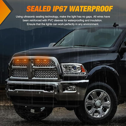 Nilight Front Grille Marker Light 3PCS 4LED Amber LED Lights Smoked Lens Waterproof Compatible with 2004-2019 Ford F-150 Raptor and 2013-2018 Dodge Ram 1500 Aftermarket Grilles
