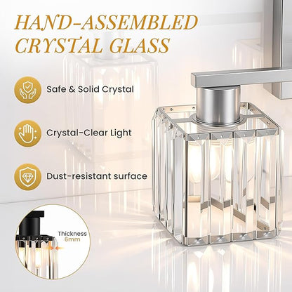 Crystal Bathroom Light Fixtures, 4-Light Brushed Nickel, Vanity Lights for Bathroom Over Mirror, Modern Bath Wall Sconce for Mirror Bedroom Living Room