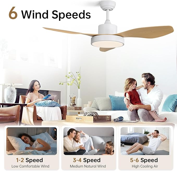 Sofucor 48 Inch Ceiling Fan with Lights and Remote Control Flush Mount Modern Outdoor Ceiling Fans with Large Panel Light, 3 CCT Dimmable, Quiet DC Motor &Timer for Bedroom Patio Indoor Natural Wood
