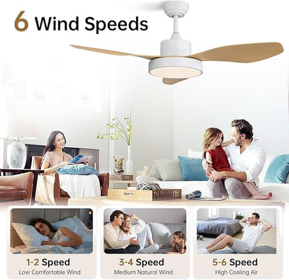 Sofucor 48 Inch Ceiling Fan with Lights and Remote Control Flush Mount Modern Outdoor Ceiling Fans with Large Panel Light, 3 CCT Dimmable, Quiet DC Motor &Timer for Bedroom Patio Indoor Natural Wood