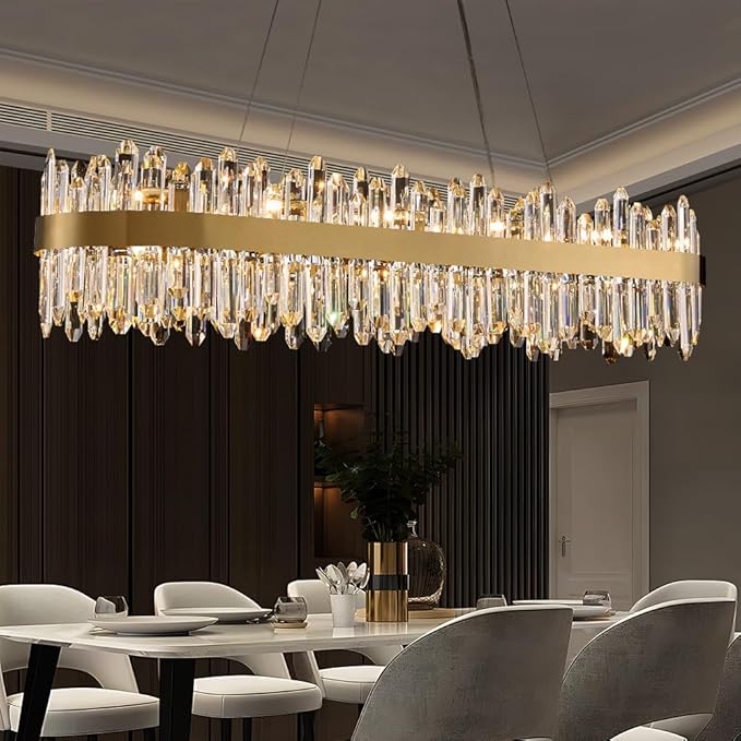Gold Oval Crystal Chandelier L45.3 inch, 24-Lights Gold Chandeliers Modern Crystal Chandelier Pendant Light Fixture G9 Lights Pendant Ceiling Light for Dining Living Room Kitchen Island